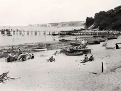 Click to view image Studland Beach and Boats on Jetty
