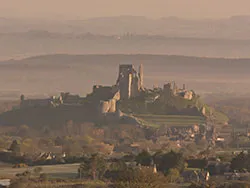 Click to view image Corfe Castle at dawn