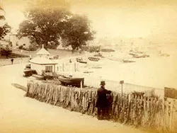 Click to view image The Pier entrance with Fishing nets drying