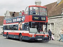 Click to view image The Bournemouth Bus 150 at Swanage Station