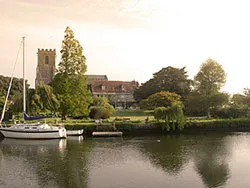 Boats and the Church across Wareham river - Ref: VS602