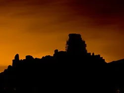 Corfe Castle at night with scaffolding - Ref: VS1070