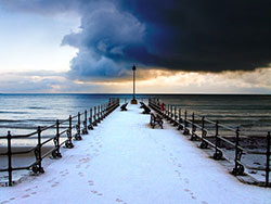 Click to view image Snow on the Jetty with Dark Skies - 1166