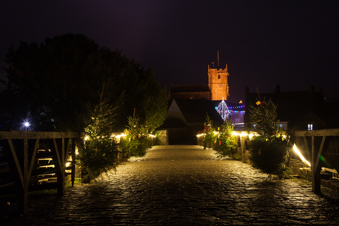 Corfe Castle entrance christmas illuminations