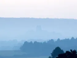 Click to view image Corfe Castle in the mist