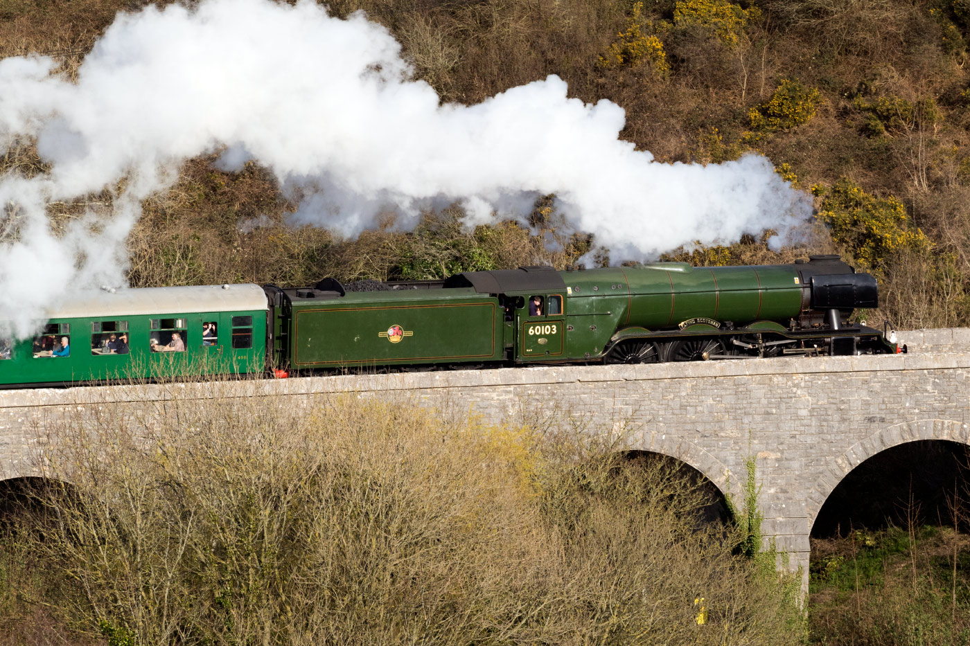 Flying Scotsman at Corfe Castle Viaduct 
