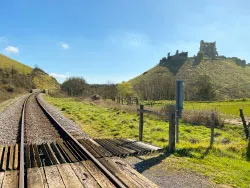 Click to view image Corfe Castle and the Railway Line.